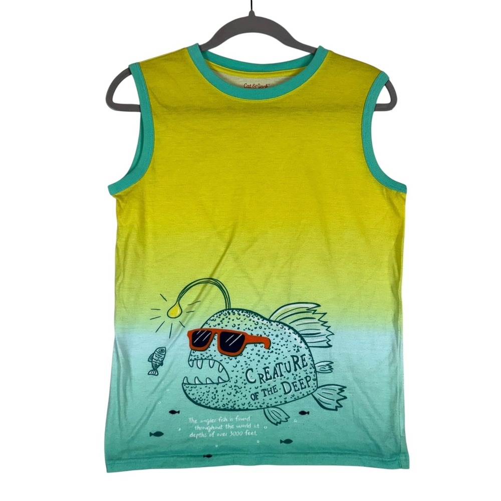 Cat & Jack Tank Top Kids 16 Ombre Green Creature Of The Deep Fish Graphic